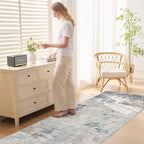 3X10 Washable Runner Rug for Hallway: Soft Neutral Modern Abstract Area Rug - Non-Slip Low Pile Long Throw Indoor Carpet for Kitchen Entryway Kitchen Bedroom Laundry - Blue Grey