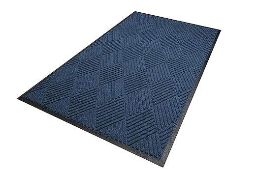 WaterHog Diamond | Commercial-Grade Entrance Mat with Rubber Border – Indoor/Outdoor, Quick Drying, Stain Resistant Door Mat (Navy, 12.2' Length x 3' Width)