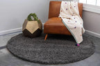 Unique Loom Solid Shag Collection Area Rug (8' Round Graphite Gray)