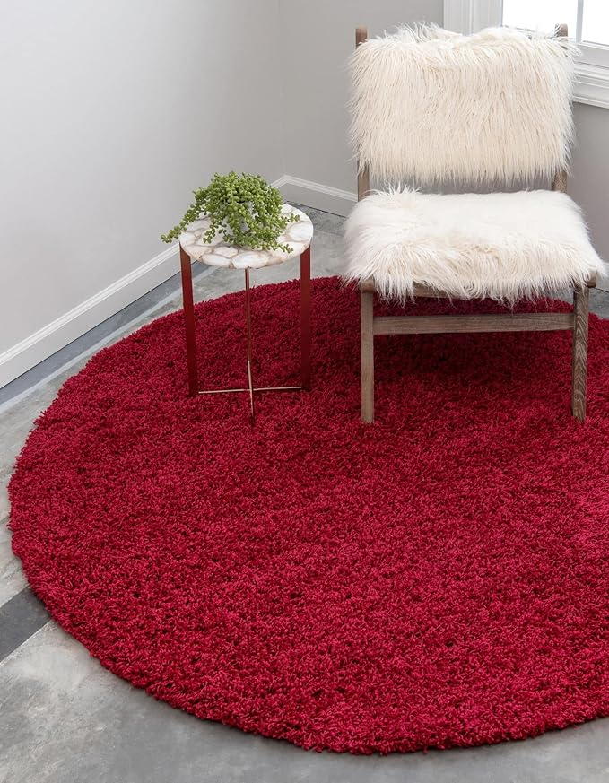 Unique Loom Solid Shag Collection Area Rug (7' 1" Round, Cherry Red)