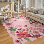 Lahome Floral Living Room Rugs, Pink Area Rugs 5x7 Rug for Bedroom Ultra-Thin Soft Rug, Non-Slip Washable Rugs Stain Resistant Throw Boho Rug for ‎‎Nursery Playroom Classroom (5x7ft, Pink)