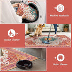 Moynesa Ultra-Thin Washable Area Rug - 4x6 Pink Rugs for Bedroom Girls Vintage Rug for Living Room, Non Slip Non Shedding Low Pile Indoor Throw Carpet for Nursery Office Entryway Kitchen Foyer
