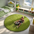 Ophanie Round Rug 6Ft Green Circle Area Rug, Green Room Decor, Fluffy Fuzzy Bedroom Carpet, Plush Soft Shaggy Living Room Rugs for Kids Home Decor Aesthetic, Nursery