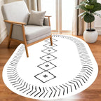 Simple Black and White Geometric Texture Bordered Area Rug 5x8 for Living Room Bedroom Dining Room Soft Washable Anti Slip Floor Mats Doormat Modern Minimalist Large Carpet Cozy Indoor Oval Rugs