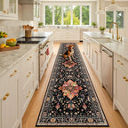 Area Rugs 2'6''x10' Washable Non-Slip, Floral Vintage Distress Print Pattern Medallion Carpet for Living Room Bedroom Dining Room, Black Colorful Floral Dark Tan