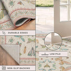 Neutral Girl Nursery Rug 4x6 - Beige & Pink Rugs for Bedroom, Living Room - Washable Low Pile Non-Slip Charming Insect Print Vintage Girly Design, Perfect for Kids Rooms