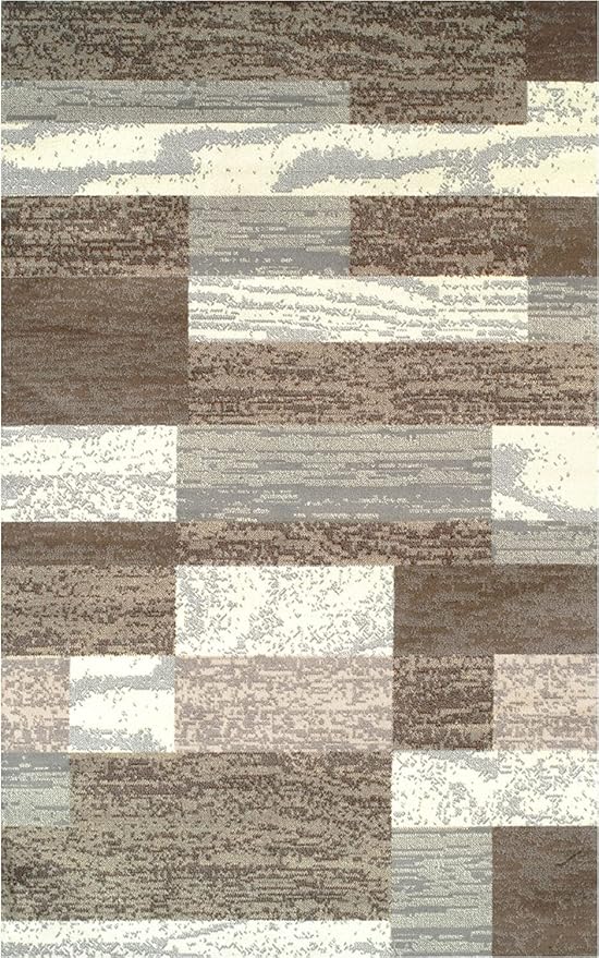Superior Indoor Area Rug, Jute Backed, Modern Geometric Patchwork Floor Decor for Bedroom, Office, Living Room, Entryway, Hardwood Floors, Rockwood Collection, 5' x 8', Light Blue-Ivory