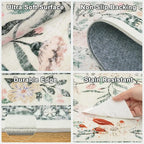 Area Rug Living Room Rugs: Floral 5x7 Washable Rug Vintage Soft Boho Non-Slip Carpet Indoor Stain Resistant Large Carpets for Bedroom Dining Room Farmhouse Nursery Hallway Home Office Green Beige