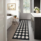 Lahome Checkered Washable Rug Runners for Hallways Non Slip,2x10 Black Kitchen Bathroom Runner Rug,Trellis Low Pile Indoor Carpet Runner for Bedroom Entryway Foyer(2'x10',Black)