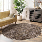 RUGSREAL 3x3 Round Area Rug Small Washable Circle Rug Non Slip Stain Resistant Entry Mat Modern Solid Color Round Living Room Carpet Low Pile Soft Bedroom Mat Neutral Rug for Bedside Nursery, Brown
