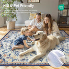 Lahome Bohemian Floral Medallion Area Rug - 4x6 Blue Washable Living Room Rug Soft Bedroom Mat, Non Slip Indoor Floor Carpet for Foyer Entryway Classroom Sunroom Bathroom
