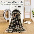 Lahome Insect Washable Round Rugs, Non-Slip Soft Round Rug 4ft Ultra-Thin, Small Boho Circle Carpet for Entryway Kitchen Bedroom Nursery Bathroom, Black