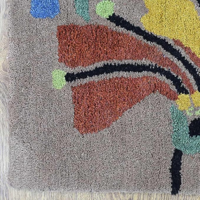 Rugsotic Carpets Hand Tufted Wool ECO-Friendly Area Rugs - 2'6''x6', Runner Shape, Camel, Floral Modern Design, High Pile Thick Handmade Anti Skid Area Rugs for Living Room, Bed Room (K00219)