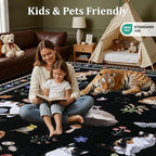 9x12 Area Rugs Living Room Rug: Vintage Washable Rug Floral Soft Carpet Indoor Floor Non-Slip Boho Stain Resistant Large Carpets for Bedroom Kids Nursery Dining Room Farmhouse Home Office Black/C01