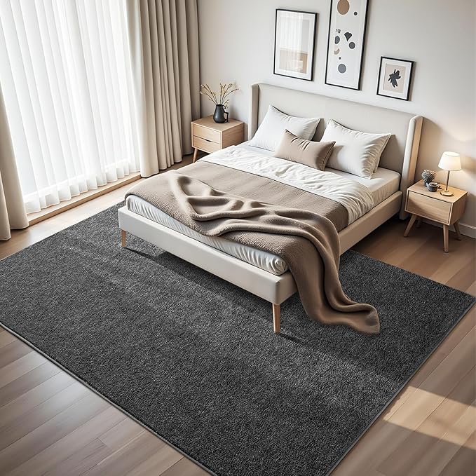 HQAYW 4x6 Area Rugs for Living Room Bedroom, Modern Thickened Memory Foam Soft Rug, Indoor Low Pile Minimalist Washable Non Slip Carpets for Kids Girls Boys Nursery Dorm Home Decor, Dark Grey