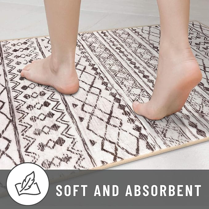 KUTA Moroccan Washable Hallway Runner Rug 2x6 Non-Slip Vintage Brown Cream Boho Runners Kitchen Rugs Ultra Soft Distressed Geometric Floor Carpet for Bedroom Laundry Living Room