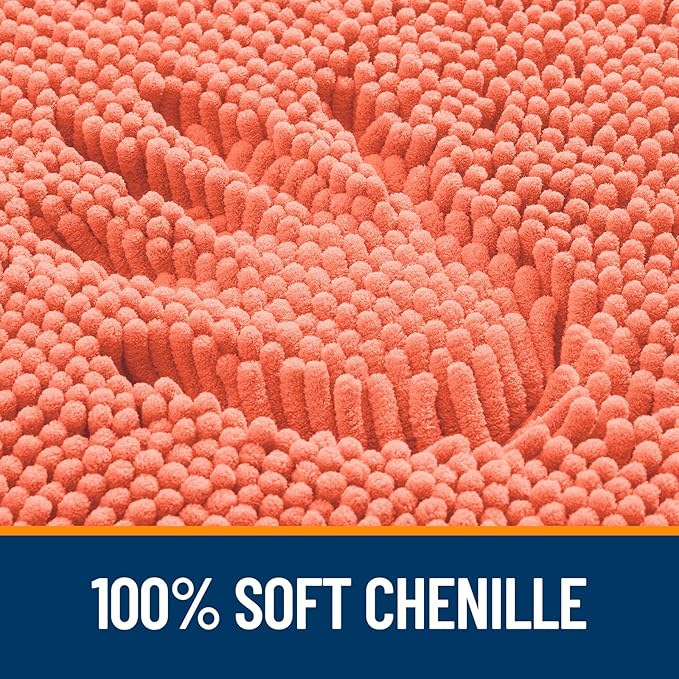 OLANLY Bathroom Rugs 36x24, Extra Soft Absorbent Chenille Bath Rugs, Rubber Backing Quick Dry, Machine Washable Bath Mats for Bathroom Floor, Tub and Shower, Home Decor Accessories, Coral