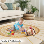 Boho Sun Runner Rugs 3x6ft, Minimalist Line Bedside Rug, Geometric Solar Laundry Rug with Non Slip Backing for Bedroom Kitchen Sink Front Door Entryway Indoor