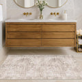 Washable Non Slip Stain Resistant 2x5 Runner Rug for Bathroom, Kitchen, Laundry Room, Bedroom Beside Bed, Unique Tan Distressed Abstract Eclectic Runner Décor, Beige Brown