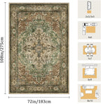 6x9 Machine Washable Area Rug for Living Room, Brown Green Boho Vintage Floral Rug Large Non-Slip Low Pile Soft Faux Wool Carpet, Kids and Pets Friendly for Bedroom Dining Room Farmhouse Decor Rug