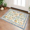 Boho Entryway Rug 2x3 Washable, Garden Yellow-Green Floral Kitchen Rug, Super Thin Faux Wool Small Area Rug, Non-Slip Soft Carpet for Foyer, Bedroom, Office