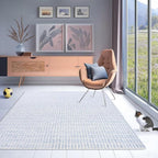 Hand-Tufted 100% Wool Area Rug – Unique Modern Geometric Grid Pattern, Soft Plush Textured Carpet for Living Room, Bedroom, Dining Room & Entryway (Blue, 5' x 8')