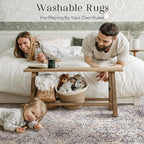 Phantoscope Washable Runner Rug 2'x10' Non-Slip, Vintage Neutral Hallway Rugs for Entryway, Stair, Bedroom, Distressed Boho Floral Medallion Pattern, Low-Pile Foldable Floor Carpet, Light Brown