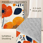 Boho Orange Flowers Autumn Carpet for Living Room, 3x5 Non-Slip Washable Low Pile Abstract Design Rug, Space Saving Area Rug for Bedroom, Dining Room