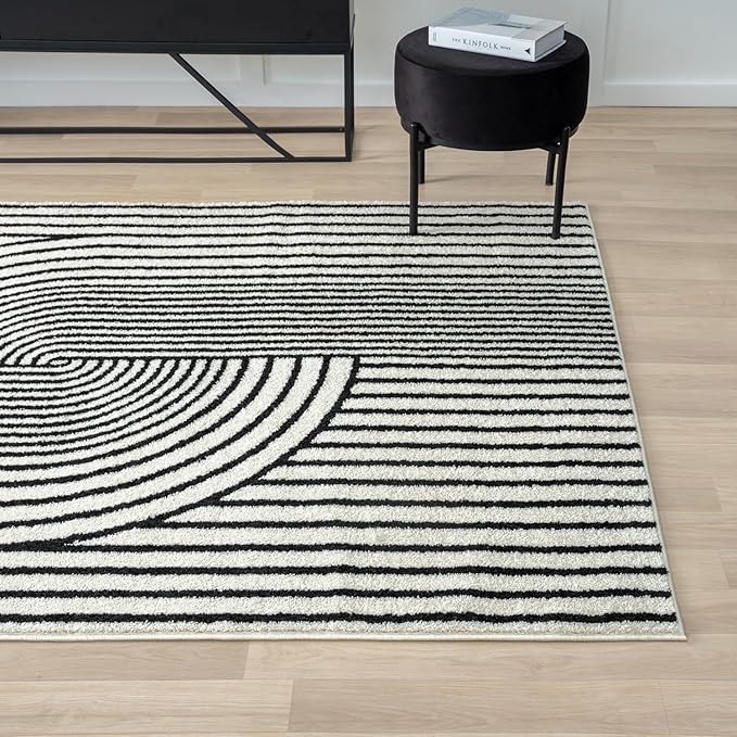 Abani Nuevo Collection Area Rug - Mid-Century Black and White Arch Knot Design - 9' x 12' - for Living Room, Bedroom & Office