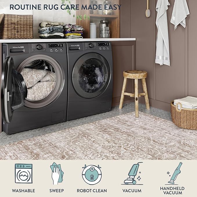 Lahome Runner Rug for Hallway 2.5x10, Washable Kitchen Runner Rugs Ultra-Thin Non Slip, Neutral Boho Print Long Farmhouse Indoor Carpet Runner for Entryway 10ft (Taupe, 2'5''x10')