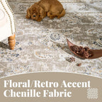 jinchan Fiora Long Hallway Runner Rug 2x12 Machine Washable Runner Rug Taupe Vintage Floral Design Non-Slip Ultra-Thin for Kitchen Laundry Room Bedroom Farmhouse (2‘x12', Taupe)