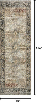 Loloi Layla Collection LAY-03 Olive/Charcoal 2'-6" x 9'-6" .13" Thick Runner Rug, Soft, Durable, Vintage Inspired, Distressed, Low Pile, Non-Shedding, Easy Clean, Printed, Living Room Rug