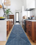 GLN Rugs Contemporary Collection - Machine Washable Area Rug, Contemporary Washable, Non Slip, Low Pile Chenille Rug, Living Room, Bedroom, Kitchen Rug (2'6" x 10' Lines Blue)