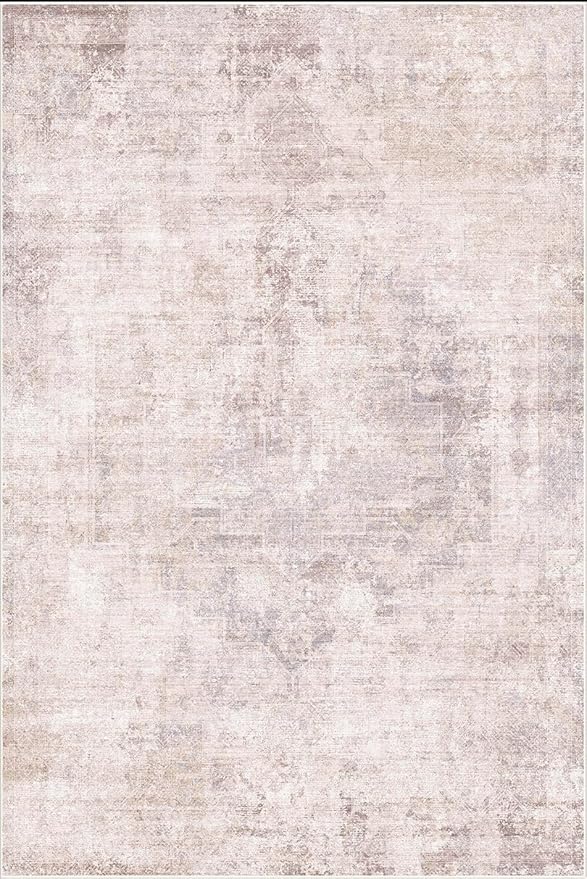 Modern Pink and Grey Rugs for Bedroom Girls - Abstract 6x9 Area Rug for Living Room, Dining Room Under Table, Thin & Soft Washable, Print Distressed Medallion Pattern