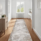 2.6'x8' Hallway Runner Washable Rug - Modern Abstract Rug Runners for Hallways Non-Slip Low Pile Thin Soft Machine Washable Carpet for Bedroom, Laundry, Kitchen, Indoor Entryway (2.6'x8' Brown Grey)