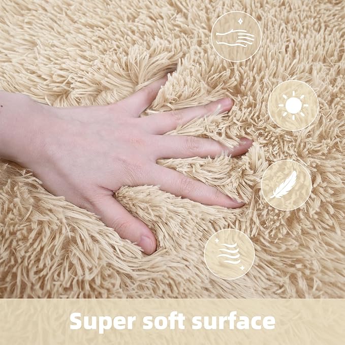 5x7 Solid Fluffy Camel Area Rug – Washable, Durable,Large Living Room Rug, Non-Slip High Pile Shag Rugs for Bedroom, Bedside, Dorms, Nursery Rooms, Kids Room, Soft Indoor Floor Carpet Decor