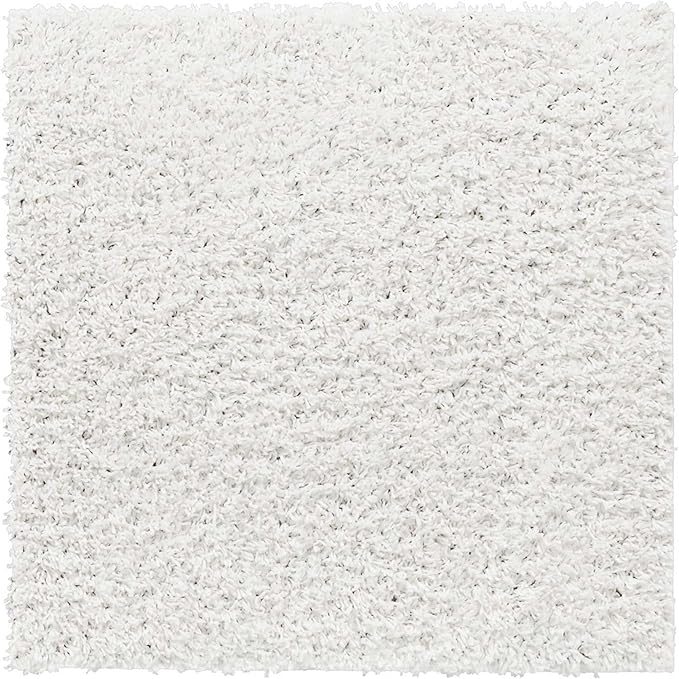 Unique Loom Davos Shag Collection Area Rug - Solid (3' 3" Square, White/ Ivory)