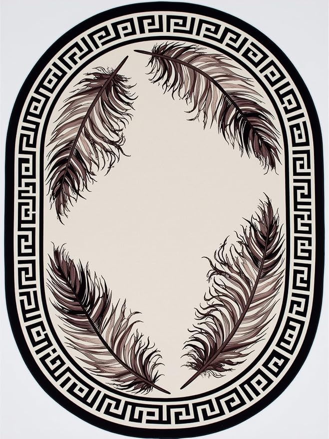 Light Beige Tan Black Greek Key Pattern Bordered Large Rugs for Living Room Bedroom Dining Room Machine Washable Non Skid Soft Area Rug 12x15 Nursery Dorm Guestroom Minimalist Oval Floor Mats Carpet