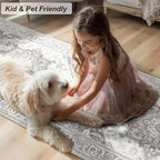 XWZO Washable Hallway Runner Rug 2x8ft — Non-Slip Low Pile Area Rug with Rubber Backing, Spill Resistant Soft Vintage Floor Carpet Runner for Kitchen Entryway Doorway Bedroom Corridor, Grey