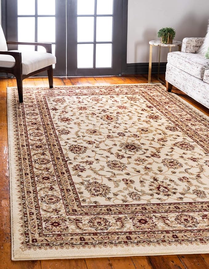 Unique Loom Voyage Collection Traditional Oriental Classic Intricate Design Area Rug (9' 0 x 12' 0 Rectangular, Ivory/Gold)