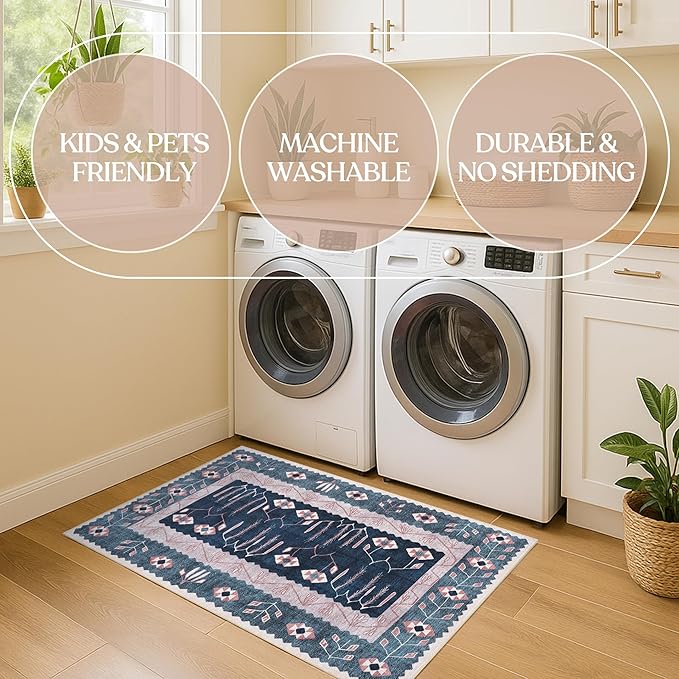 Washable Area Rug. Modern Farmhouse. Vintage. Turkish. Bohemian. Distressed. Oriental. Traditional. Rugs for Living Room. Dining. Bedroom. Office. Entryway. Foyer. (862CN, 2'5 x 9'8)