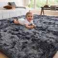4x6 Area Rugs for Living Room Bedroom, Soft Fluffy Shaggy Bedside Rug, Indoor Floor Carpet for Kids Playroom, Dorms, Nursery Rooms, Home Decor (Tie-Dyed Dark Grey 4'x6')