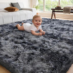 4x6 Area Rugs for Living Room Bedroom, Soft Fluffy Shaggy Bedside Rug, Indoor Floor Carpet for Kids Playroom, Dorms, Nursery Rooms, Home Decor (Tie-Dyed Dark Grey 4'x6')