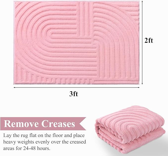 Pauwer 2x3 Washable Area Rugs for Living Room Modern Pink Solid Color Soft Fluffy Rugs for Bedroom Non Slip Boho Accent Indoor Mat Floor Carpet Cover for Kids Room Dining Room Kitchen Office, Pink