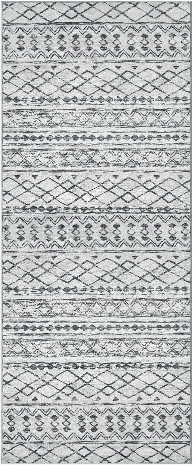 KUTA Boho Runners for Hallways 3x8 Grey Moroccan Washable Runner Rug Non-Slip Vintage Kitchen Rugs Ultra Soft Distressed Geometric Floor Carpet for Bedroom Laundry Living Room