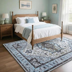 Washable Area Rug 3x5 , Low Pile Super Soft Carpet, Vitnage Distressed Rug for Bedroom, Living Room, Dining Room, Non-Slip, Low Pile, Blue