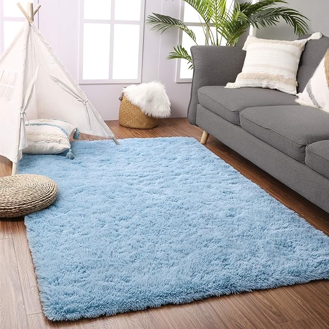 Beglad Fluffy Large Area Rugs 6x9 Feet, Modern Minimalist Style Shag Fuzzy Rugs, Non-Slip Indoor Carpet Soft Rugs for Kids Room, Bedroom & Living Room, Cobalt Blue