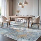 Area Rug Living Room Rugs - 6x9 Washable Soft Indoor Neutral Modern Abstract Low Pile Rug Carpet for Bedroom Dining Room Farmhouse Home Office - Blue Brown