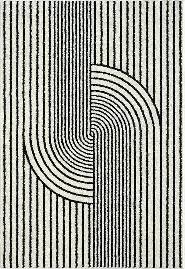 Abani Nuevo Collection Area Rug - Mid-Century Black and White Arch Knot Design - 9' x 12' - for Living Room, Bedroom & Office