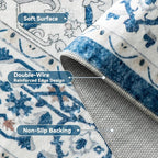 EnHomee 3x5 Washable Area Rugs for Bedroom, Boho Vintage Rugs, Foldable Area Rug for Dining Room, Non-Slip Soft Living Room Rug, Low Pile Large Carpet for Bathroom, Blue and White